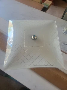 Vtg MCM Square Glass Diamond pattern Ceiling Light Cover Shade Fixture  12”x12 - Picture 1 of 13