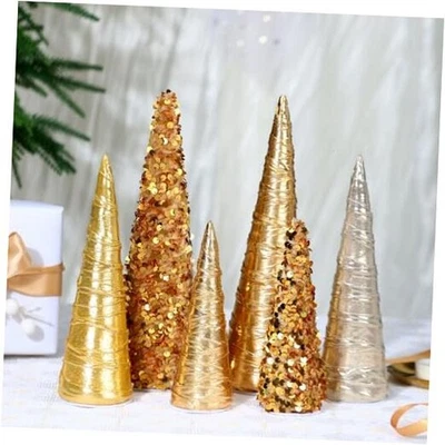 6 Piezas Navidad Mini Cono Árboles Árbol Brillo Mesa Decoración Navidad Dorado Foto 1 de 4
