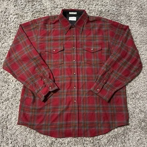VTG Pendleton Men’s XXL Red Brown Flannel Plaid Collar 100% Wool Outdoor Shirt - Picture 1 of 8