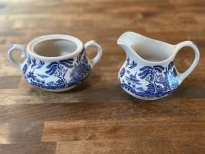 Vajilla antigua de colección Willow inglesa Ironstone genuina grabada a mano crema de azúcar 8 - Imagen 1 de 5