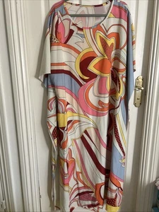 Size 22 White Pink Yellow And Blue Beach Kaftan Dress Cover Up - Picture 1 of 4