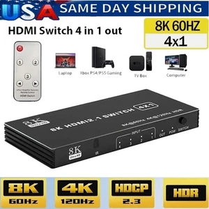 8K HDMI 2.1 Switch 4 in 1 out 4K 120Hz HDR HDMI 2.1 Switcher 4X1 HDCP 2.3 4 Port - Picture 1 of 15