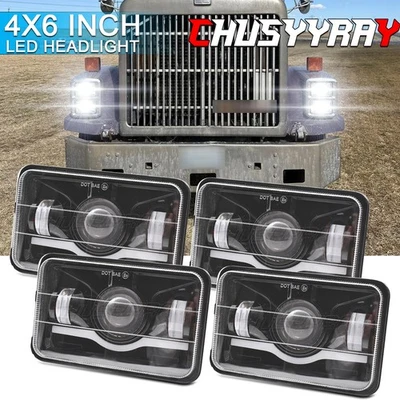 4pcs Fit International Harvester 9300 1988-2000 4x6inch LED Headlights HI/LO DRL - Image 1 of 4