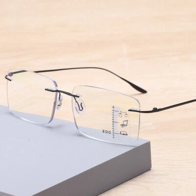 Rimless Multifocal Progressive Distance Anti blue ray Reading glasses Ultralight