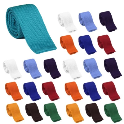 Men's Knitted Skinny Tie Solid Knit Ties for Men Slim Necktie 145*5cm  - Image 1 of 4