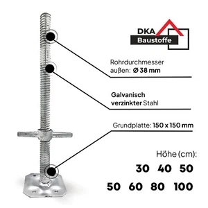 Gerüstspindel Gerüstfüße Spindel neu Gerüst 38mm  30/40/50/60/80/100 !!! - Afbeelding 1 van 8
