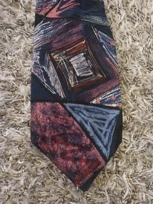 JT Beckett Neck Tie Adult Mens Multicolor Geometric 100% Silk Made In USA - Image 1 of 4