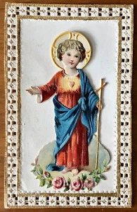 Antigua Tarjeta Santa Misa Católica Religiosa Borde de Encaje Joven Jesús Aspiración - Imagen 1 de 2