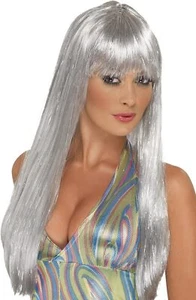 Smiffys Glitter Disco Wig - Silver - Picture 1 of 3