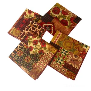 Juego De Colección De 4 Servilletas De Tela Boho Rojo Dorado Verde Tela Floral 16 En Cuadrado - Imagen 1 de 9