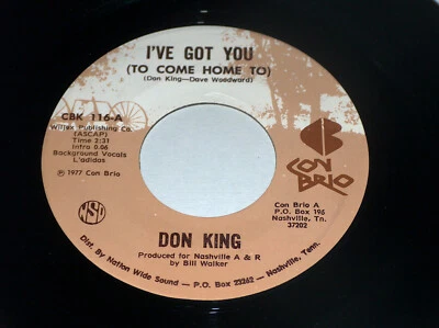 45 RPM Don King Diamond Reo Cowboy Ive Got You 1977 Con Brio Vinyl Record 116 EX - Image 1 of 3