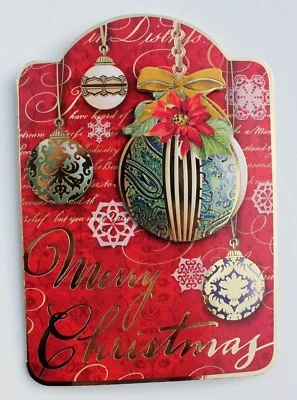 *PUNCH STUDIO Set of 4 Gold Foil Dimensional Christmas Note Cards ~Red Ornaments - Image 1 of 3