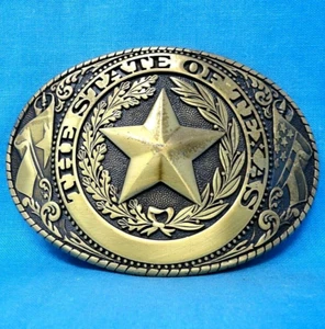 State of Texas Belt Buckle Star Scroll Flags Western Cowboy Vtg 80s .MMR366 - Picture 1 of 5