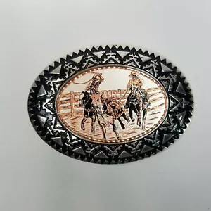 Belt Buckle Rodeo Cowboys Three Tone Black Silver Copper Colored Southwestern - Picture 1 of 2