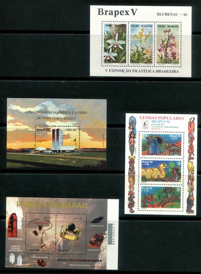 BRASIL 1982 1988 1996 2001 - Estampillas Hojas de recuerdo Folclore Gema Orquídeas Foto 1 de 1