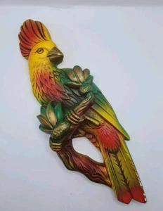 Vintage Miller Studio Yellow Red Green Exotic 11" Parrot Chalkware Wall Art - Picture 1 of 9