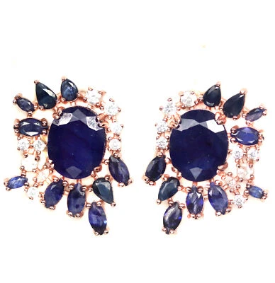 Heizte 10 X 12 Mm. Blaue Saphir & Zirkonia Ohrringe Silber 925 Sterlingsilber - Bild 1 von 4