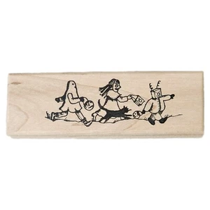 HALLOWEEN TRICK OR TREATERS! Stampourril Wood Mounted Rubber Stamp ~ New - Picture 1 of 2