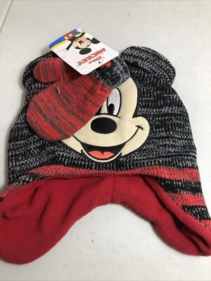 Mickey Mouse Toddler Boy's Hat w/ Ear Flap & Mittens Set NWT Beanie Trapper  - Image 1 of 4
