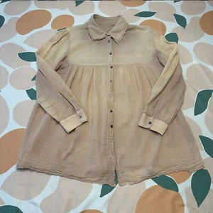 Raquel Allegra Button Up Blouse Top Women's Faded Pink Long Sleeve Lagenlook - Picture 1 of 11