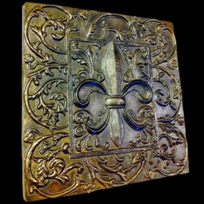 Fleur de Lis Lys Leis Leaf Decorative Backsplash Sculpture Tile Dark Bronze