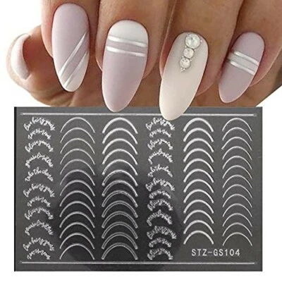 NAIL STICKERS FLOWERS TULIPS Nail Art Sticker Aufkleber SILBER Spitze Abstrakte Linien French Line Maniküre GS104S