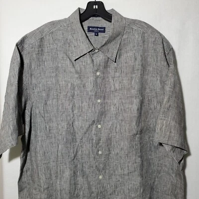 Camisa Austin Reed Hombre Extra Grande 100% Lino Viajeros Manga Corta Gris Rayas Foto 1 de 4