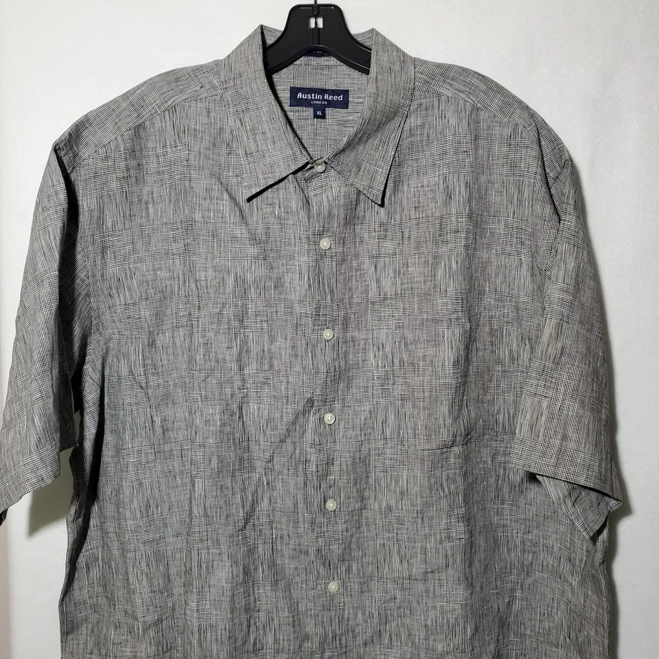 Camisa Austin Reed Hombre Extra Grande 100% Lino Viajeros Manga Corta Gris Rayas Foto 1 de 4