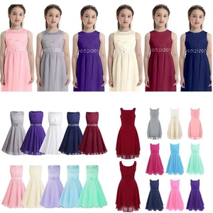 Kid Girls Sequined Lace Chiffon Sleeveless Pageant Wedding Party Dress Porm Gown - Picture 1 of 185