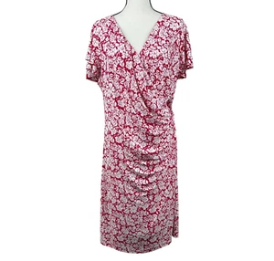 Lauren Ralph Lauren Women's Dress 20W Faux Wrap Berry Floral V Neck Short Sleeve - Picture 1 of 12