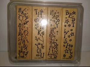 STAMPIN UP GREETING RUBBER STAMPS: HOLIDAY, BIRTHDAY, THANK U, WISHES, SET OF 4 - Picture 1 of 5