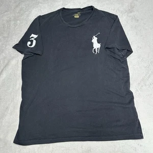 Polo Ralph Lauren Big Pony #3 Patch Logo Crewneck Shirt Black Size Medium - Picture 1 of 18