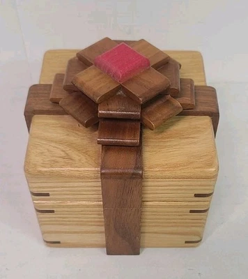 Bits And Pieces Elegant Ribbon Wood Gift Puzzle Box Akio Kamei Design Keepsake - Image 1 of 4