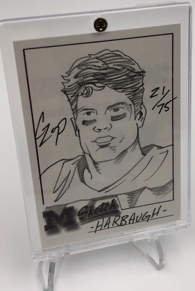 TK Legacy Coach JIM HARBAUGH Hand Drawn SKETCH Card RARE/75 by PABLO MICHIGAN - Image 1 of 4