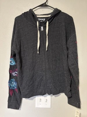 Moletom feminino Jrs Mudd cropped bordado cinza com zíper com capuz tamanho G novo com etiquetas - Imagem 1 de 4
