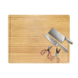 Premium Bamboo Cutting Board w/ Scissors/Shears and Knives Combo - Picture 1 of 4