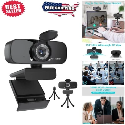 110° Wide-Angle 1080P Webcam with Low Light Support & Noise-Canceling Microphone - Image 1 of 4