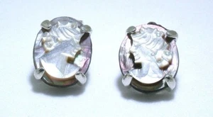Vintage Italian Shell Cameo Cabochon Cab Sterling Silver Earrings PSE69/32223 - Picture 1 of 2