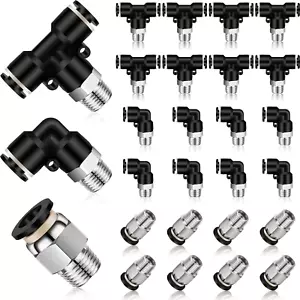 24 Stück Push to Connect Rohrverschraubungen 1/4 Zoll Außendurchmesser x 1/8 NPT Pneumatik Kit Stecker Th - Bild 1 von 12