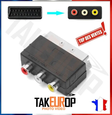 TAKEUROP GENERIC Adaptateur vidéo Péritel SCART mâle vers 3 RCA femelle Prise 21 broches - Tak