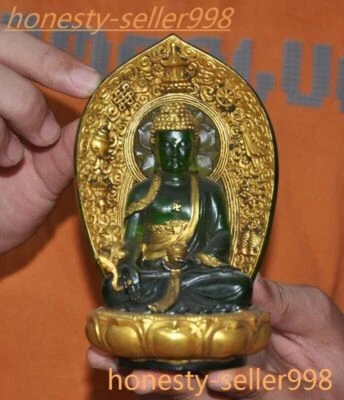 Antiguo templo tibetano de 5,6" vidrio color dorado ocho tesoros estatua Shakyamuni Foto 1 de 4