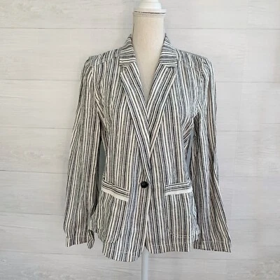 NWT Maurice’s - Ivory & navy striped linen blend blazer, M - Image 1 of 4