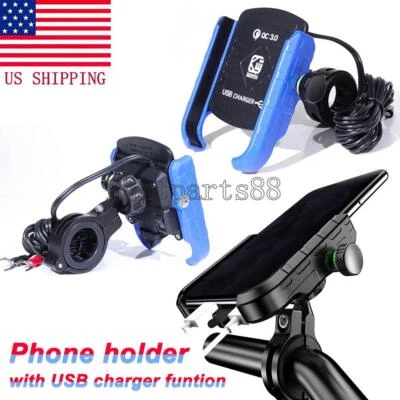 Soporte de aluminio para manillar de motocicleta para teléfono celular cargador USB carga rápida QC 3.0 Foto 1 de 4