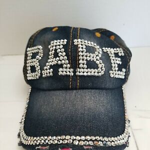 BABE WOMEN'S CAP COTTON DENIM BLUE EMBELLISHED 6 PANEL STRAPBACK HAT