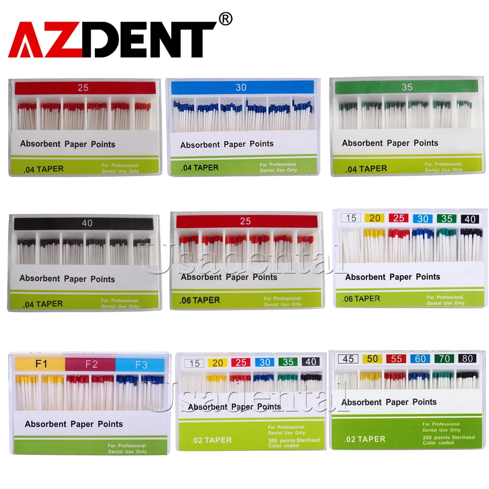 10Pack AZDENT Dental Endo Cotton Fiber Absorbent Paper Points PP 0.02/0.04/0.06 - Image 1 of 1