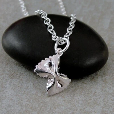 Silver Farfalle Pasta Necklace - Bow Tie Pasta Charm - Spaghetti Charm Jewelry - Image 1 of 3