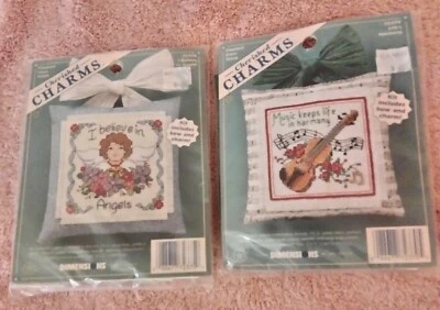 DIMENSIONS CHERISHED CHARMS LOT OF 2; ANGELS & HARMONY COUNTED CROSS STITCH, NEW - Image 1 of 4