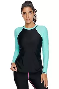 MINT Raglan LONG Sleeve RASHIE Padded RASH Guard TOP Black AQUA Ladies 8 10 12 - Picture 1 of 7