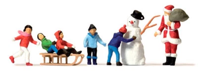 FIGURAS DE NAVIDAD HO Preiser 10626 Papá Noel con saco, muñeco de nieve, niños (algunos en trineo) Foto 1 de 2
