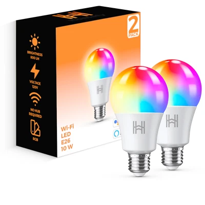 Homefy Smart Light Bulbs 2 Pack, WiFi Bluetooth, Multi-colored 800 Lumens - Image 1 of 4